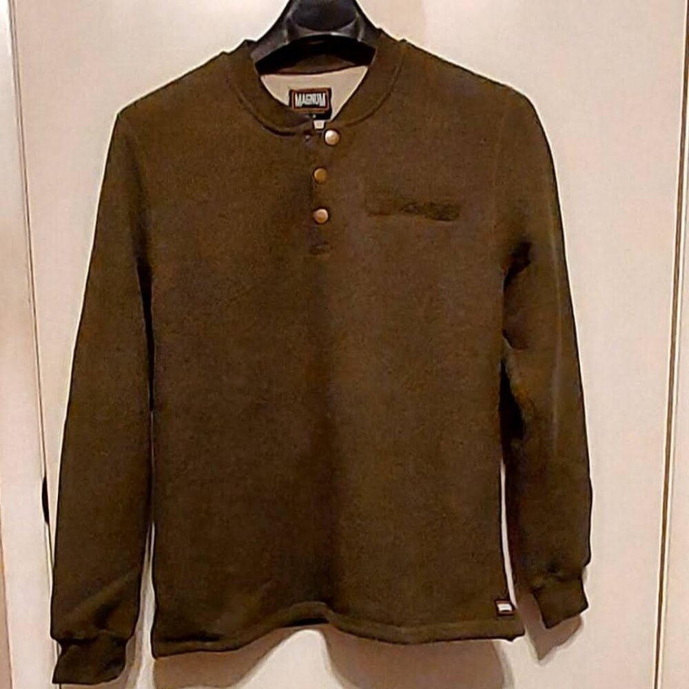 2 Magnum Henley Cotton Blend Men's Pullover One Blue and one Green.SZ M Hiking